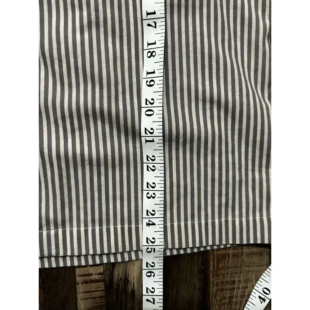 IZOD Sz M Blue Striped Button-Up‎ Pajama Sleep Shirt Nightgown gray and white